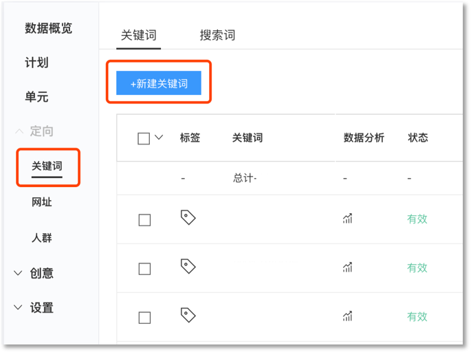 百度推广关键词设置