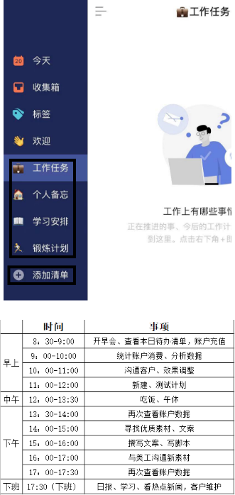 用快手营销热门清单APP或者excel制定日常时间管理表去将各时间段分割且逐个完成