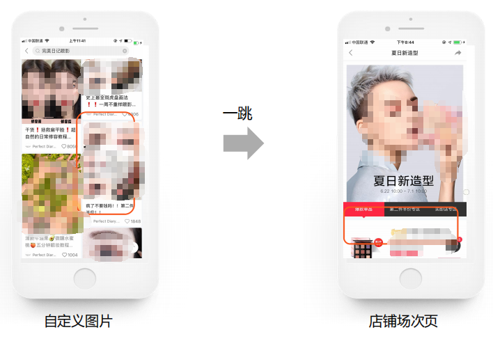 创意形式7#：前链为自定义图片；一跳落地店铺场次页