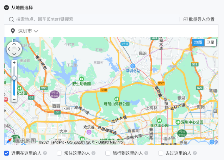 从地图选择的地域也支持设置地域属性。