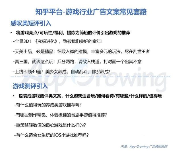 知乎推广-游戏行业广告文案常见套路