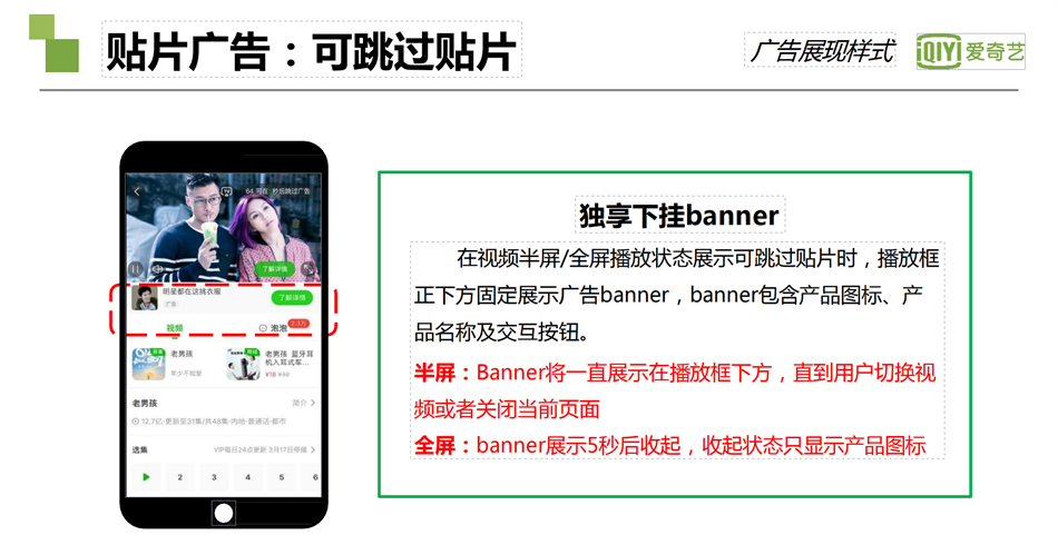 爱奇艺贴片广告 ：可跳过贴片