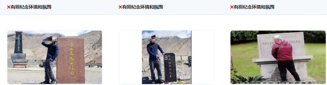 不得使用在英雄烈士纪念设施周围从事有损纪念环境和氛围活动的图片、视频等素材。