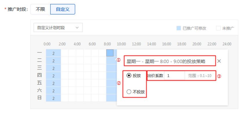 已选推广时段的查看和调整