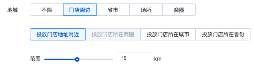 若您的营销目标为门店推广，系统额外提供“门店周边”的地域定向选择