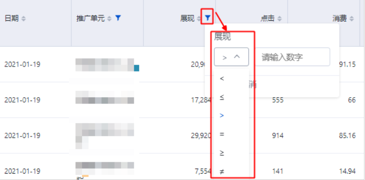 针对数值类型的指标，系统支持按照数值类型进行筛选