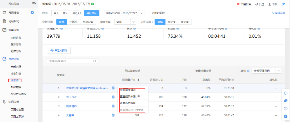 百度广告：搜索词报告简介