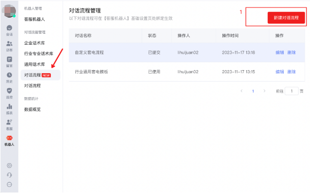 点击【对话流程-新建对话流程】，开启新建对话流程；