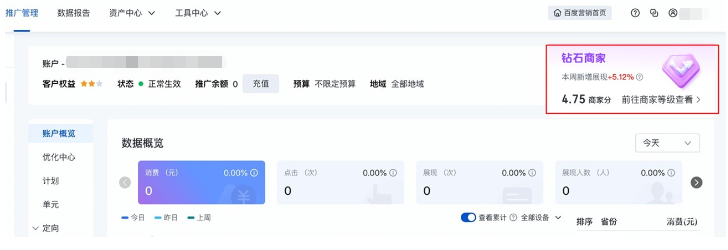 百度广告投放平台入口&等级信息示意