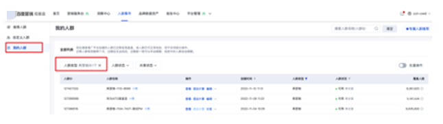 观星盘>人群集市>我的人群（筛选用户属性人群更便于快速查看）