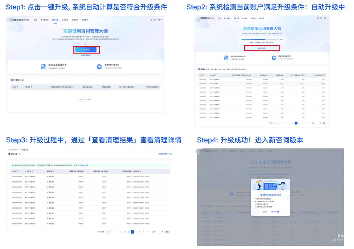 系统计算您当前账户符合升级条件（如上），且点击"一键升级"后全计划清理成功