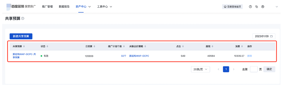 可前往资产中心-共享预算，查看各个共享预算组的展现、点击、消费等数据