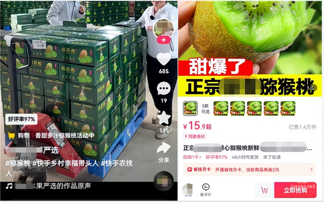 猕猴桃商家在快手的信息流广告