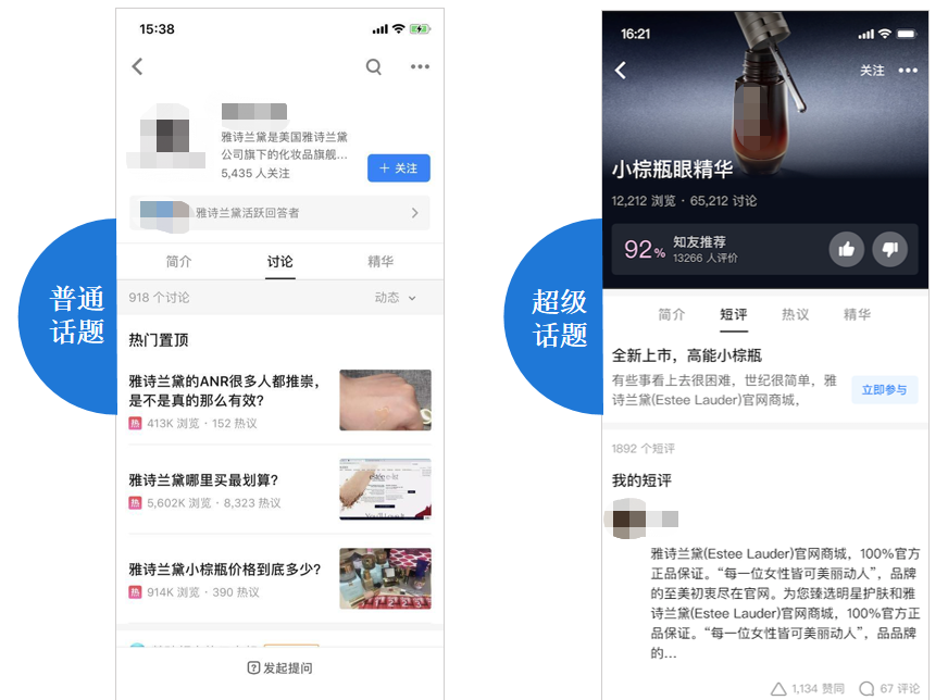 知乎广告普通话题与超级话题对比