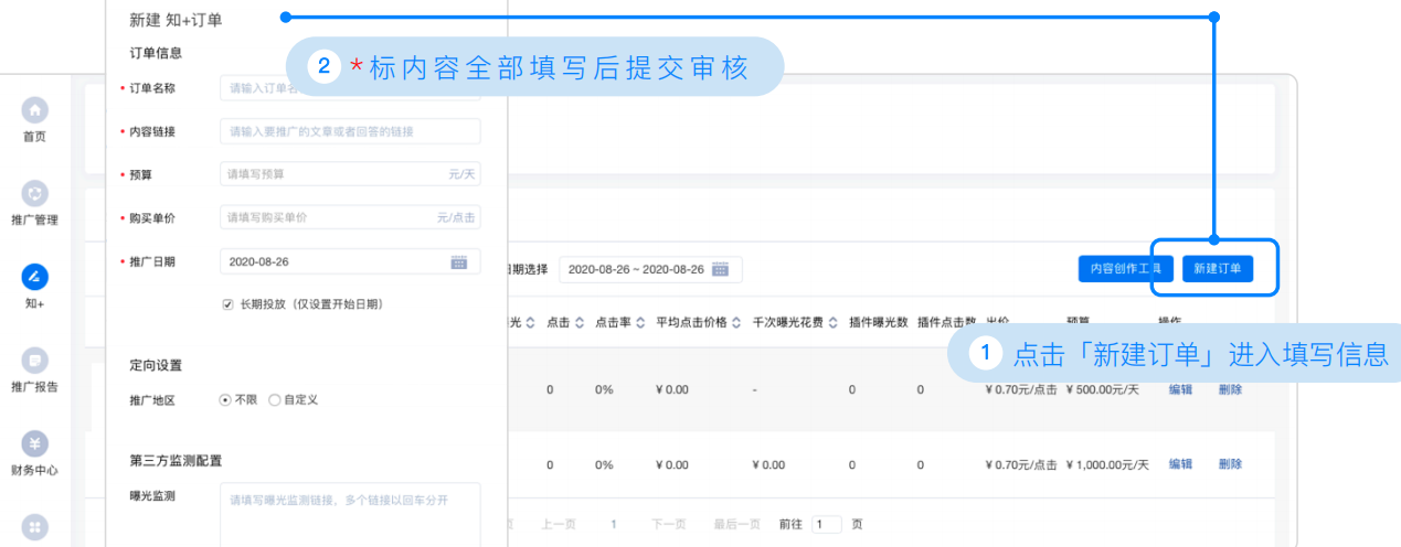 知乎广告创建知+订单