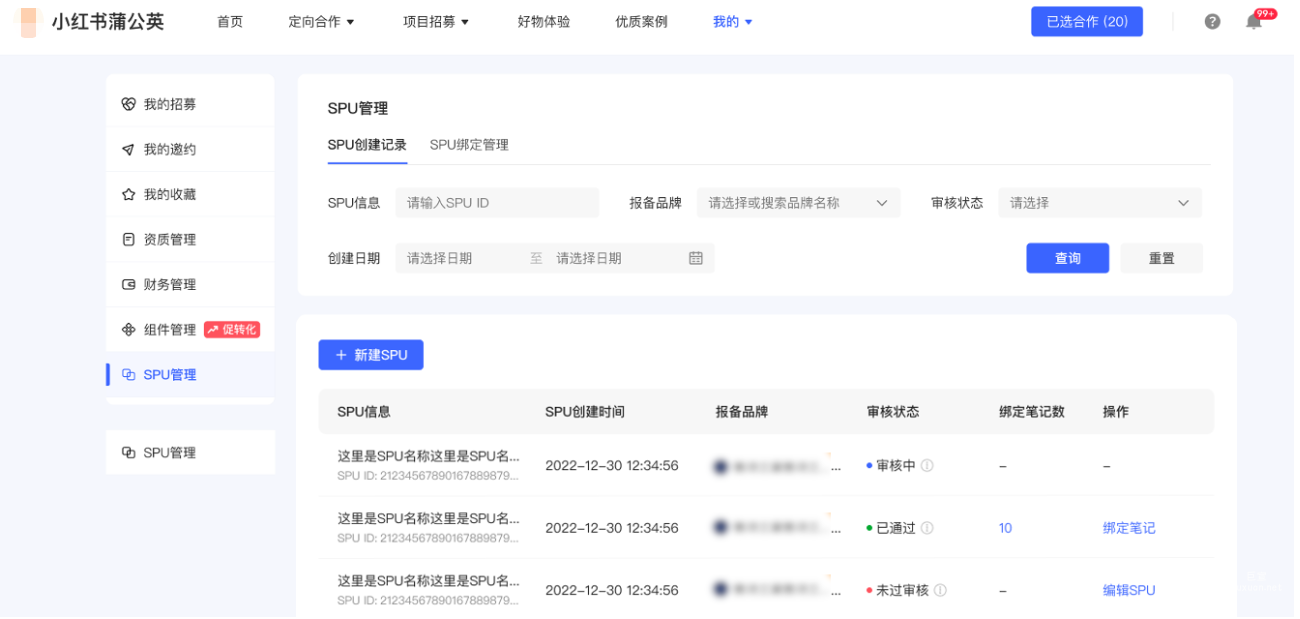 小红书广告SPU创建记录