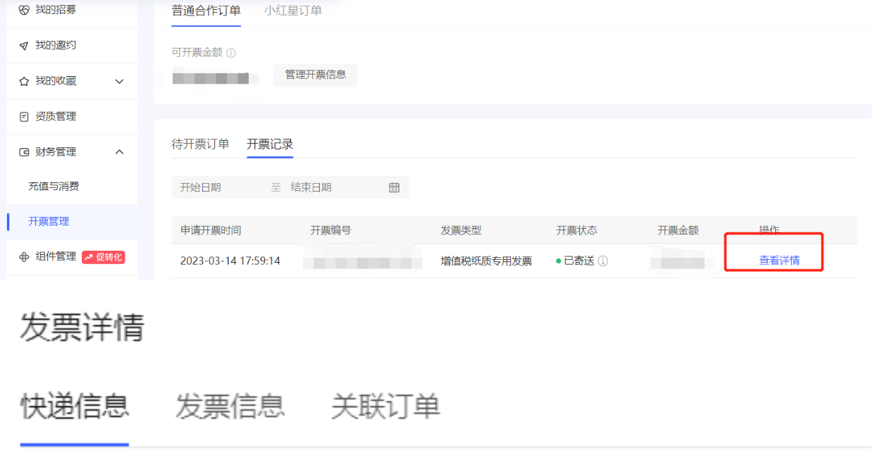 小红书广告发票详情