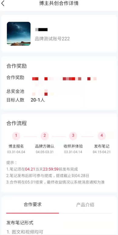 小红书广告博主共创合作详情