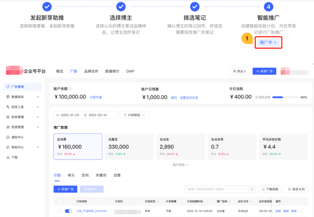 小红书广告智能推广