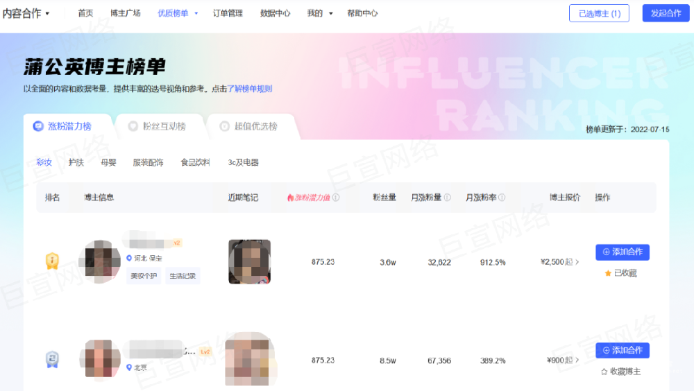 小红书蒲公英博主榜单选人功能介绍 | 小红书广告