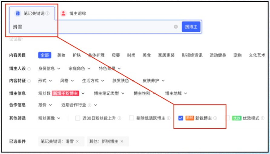 小红书广告新锐博主搭配【关键词】搜索使用