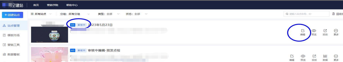 vivo广告悟空建站审核中支持编辑