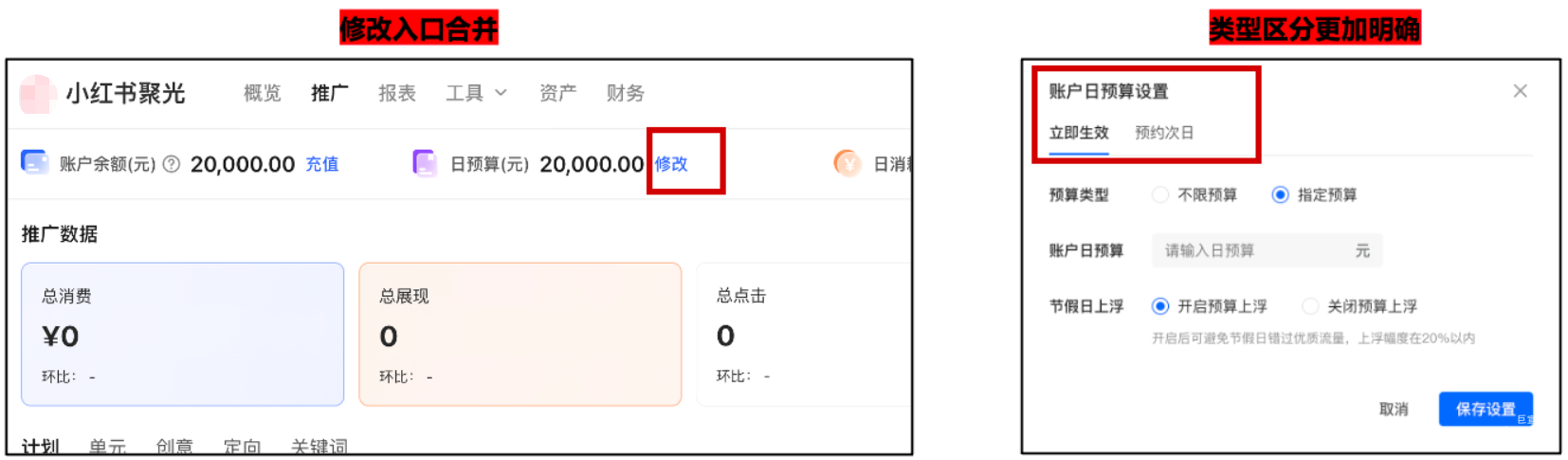 小红书广告修改入口合并
