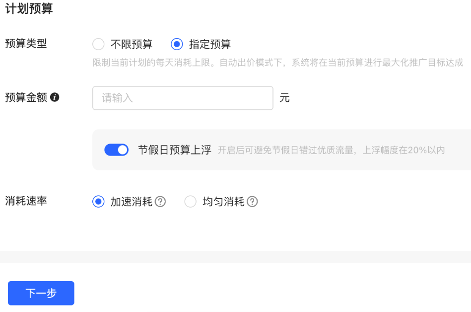 小红书广告计划预算