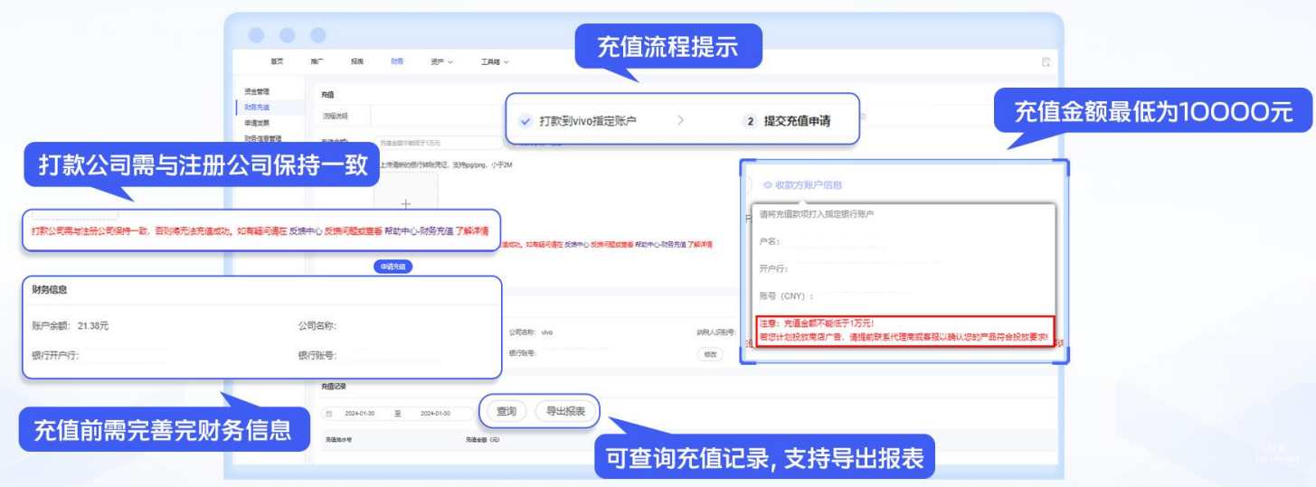 vivo广告财务模块财务充值