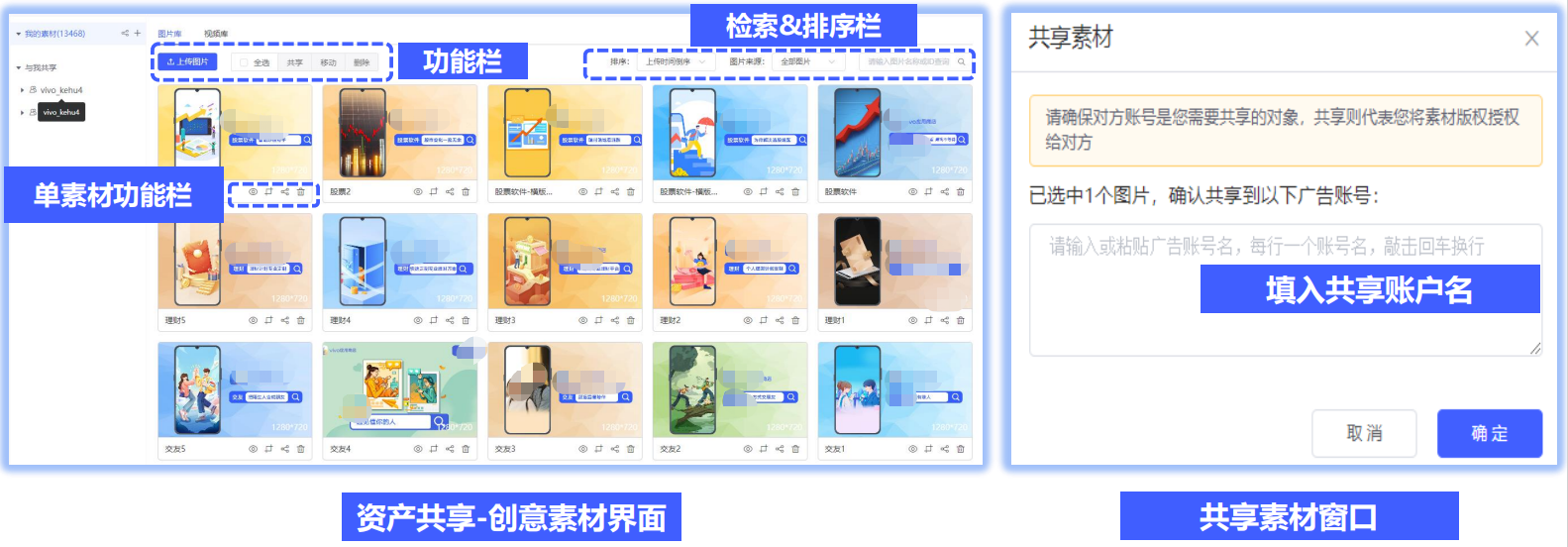 vivo广告共享创意素材界面概览