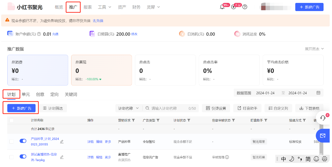 小红书广告推广计划