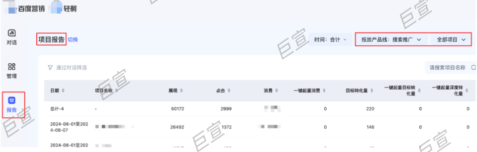 百度广告轻舸平台数据查看